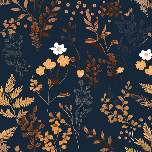 XRUIBZI Dark Blue Floral Wallpaper Peel and Stick Wallpaper Leaf Wallpapers Gold Leaf Contact Paper for Cabinets Waterproof Self Adhesive Wall Paper for Kitchen Countertop Wall 17.5" x 118"