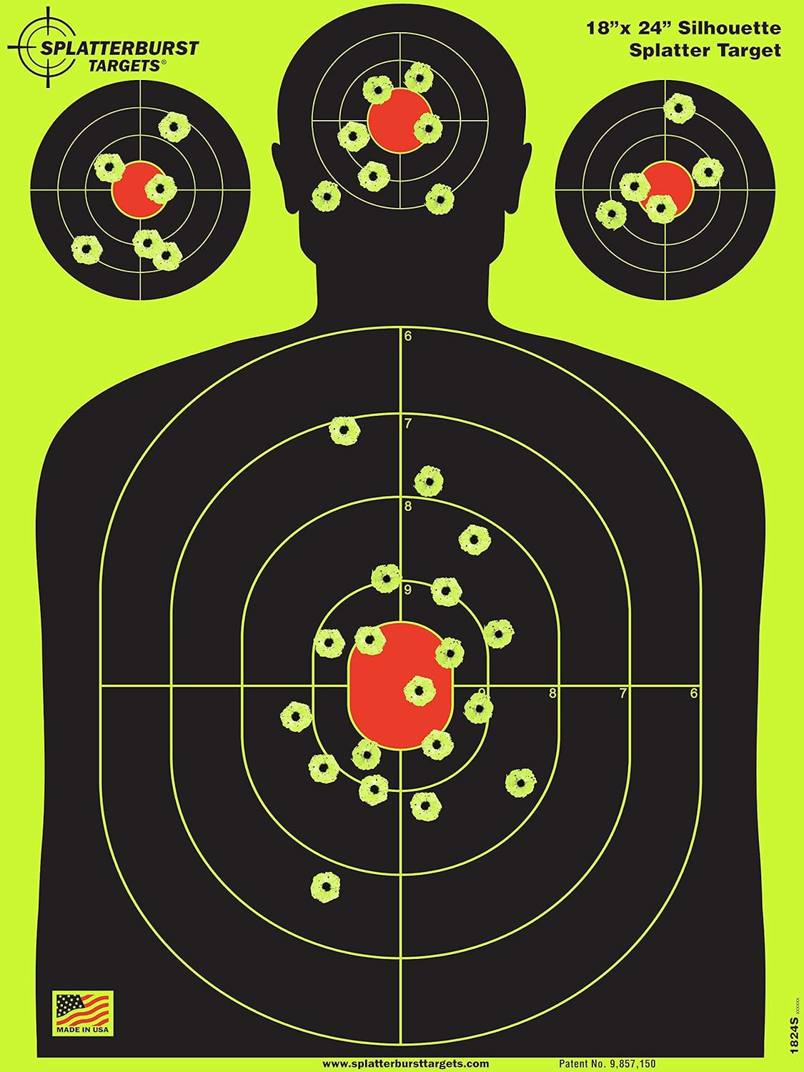 Splatterburst Targets - Silhouette Splatter Target - 18 x 24 Inch - Bright Fluorescent Yellow for Easy Shot Visibility - Made in USA