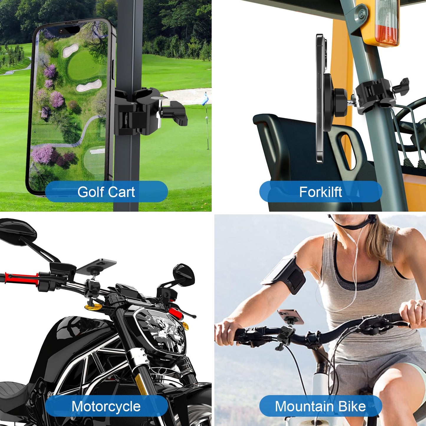 Azzoia Magnetic Golf Cart Phone Holder, Universal Square Post and Cylinder, Aluminum Metal Golf Phone Holder for MagSafe iPhone and Android Phones