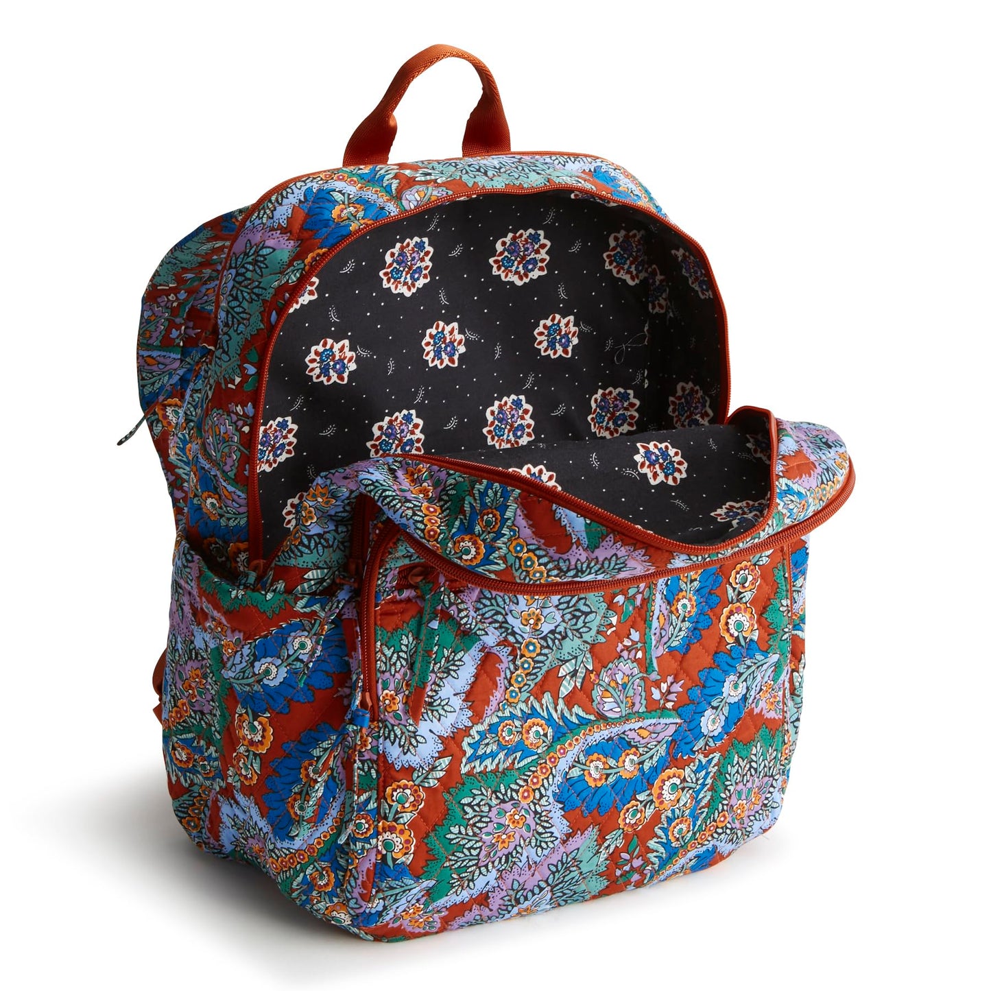 Vera Bradley Women's Premium Cotton Large Bancroft Backpack, Flowers + Feathers, One Size