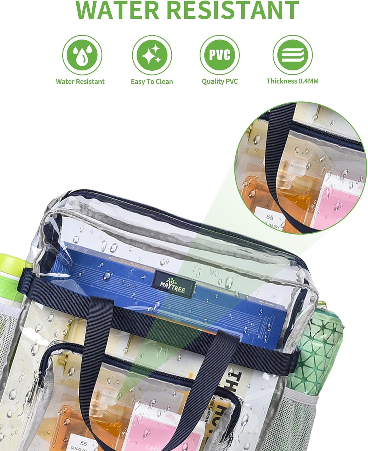 MAY TREE Clear Stadium Event Bag - 12x6x12 Clear Tote with Reinforced Straps for Work & Gym