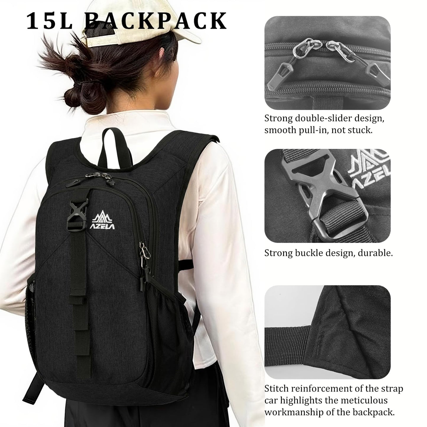 VOBUYING 15L Small Hiking Backpack Foldable Ultralight Trekking Camping Outdoors Backpack for Women Men (black)