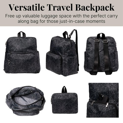 Baggallini Women's Carryall Packable Backpack, Midnight Blossom