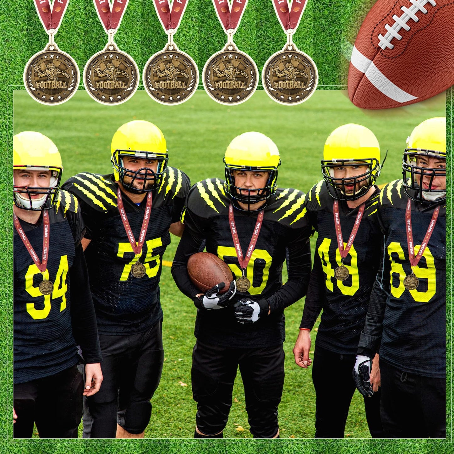 Liliaafar 36 Pack 12/36 Pack Gold Medals 2" Football Soccer Baseball Golf Basketball Metal Medals Bulk Metal Award Trophies for Adults Team Sports Event Prizes Gifts (Football)