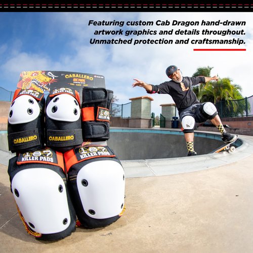 187 Killer Pads Six Pack Pad Set, Protective Gear for Elbows, Knees, and Wrists - Ideal for Skateboarding, Roller Skating, and Inline Skating (Caballero, Large-X-Large)