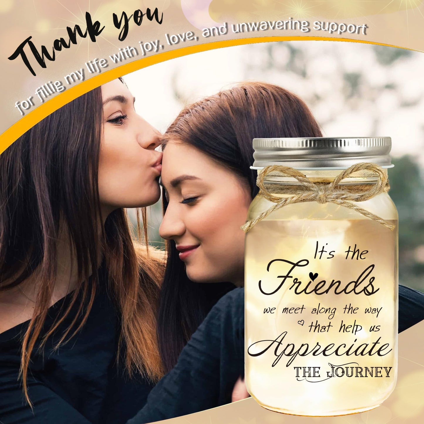 Birthday Gifts for Women Friendship, Mason Jar Night Lights for Friend, Thankgiving Christmas Gifts for Women, Suitable for Home Office Table Stands