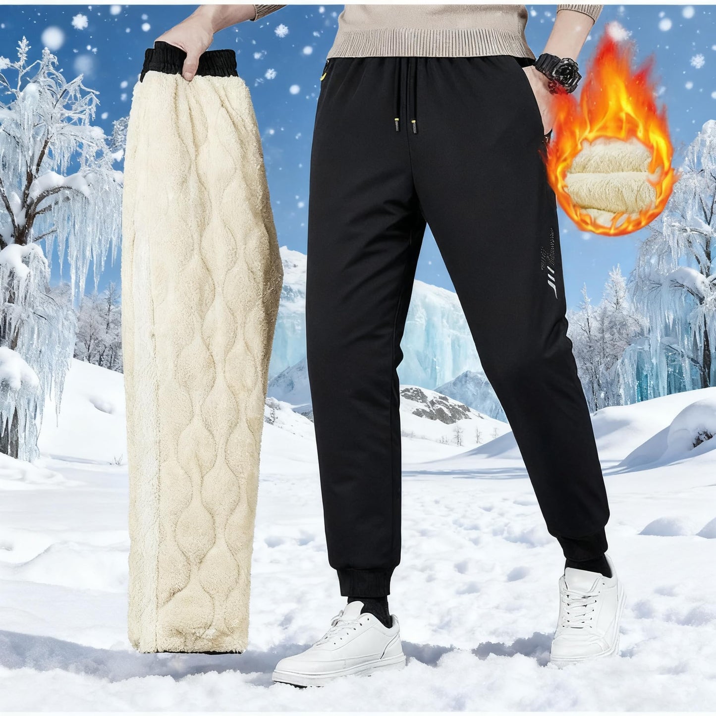 Purthet Winter Pants for Men Sherpa Fleece Lined Sweatpants Thermal Joggers for Outdoor, Snow with Zipper Pockets