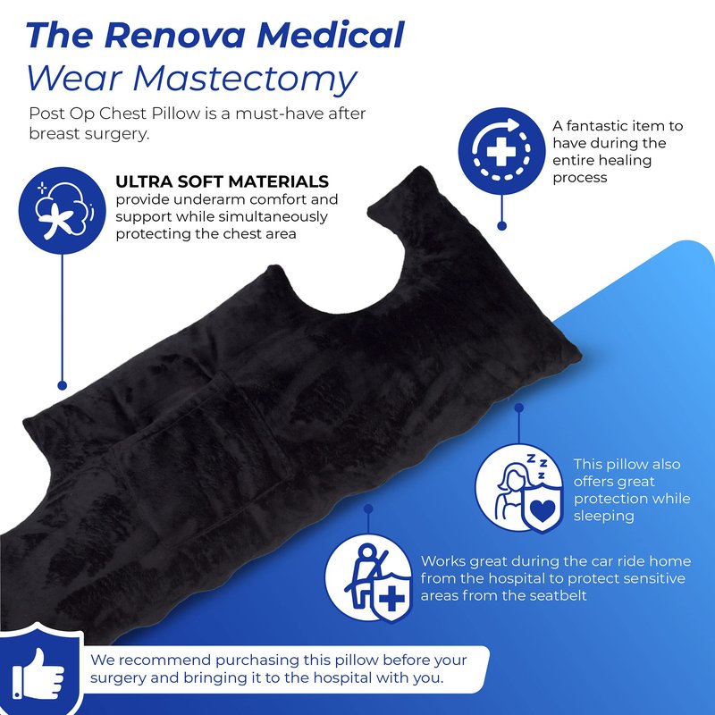 RENOVA MEDICAL WEAR Mastectomy Post Op Chest Pillow - Black