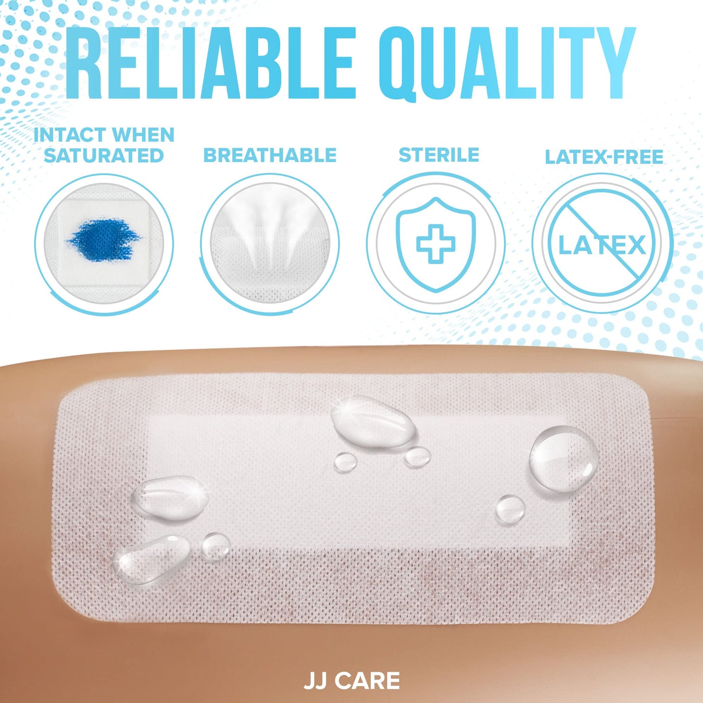 JJ CARE Waterproof Adhesive Island Dressing [Pack of 25], 4” x 8” Sterile Bordered Gauze, Breathable Island Wound Dressing, Individually Wrapped Adhesive Gauze Bandages with Non-Stick Central Pad