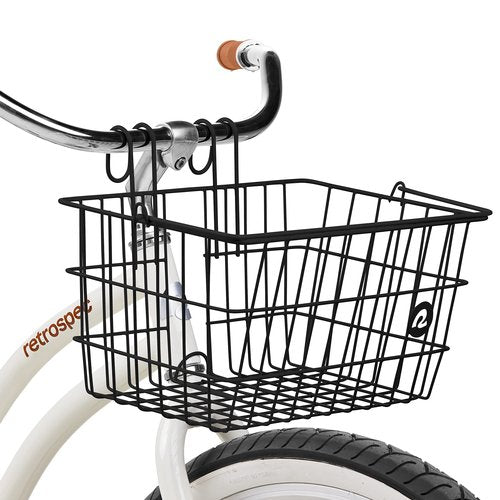 R﻿etrospec Apollo-Lite Lift-Off Front Bike Basket, Lightweight Steel ﻿with Integrated Detachable Hooks and Built-in Handle for Easy Assembly and Portability