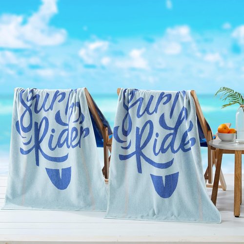 Great Bay Home 100% Cotton Beach Towels - Absorbent 30 x 60" Blue Pool Towels for Adults & Kids