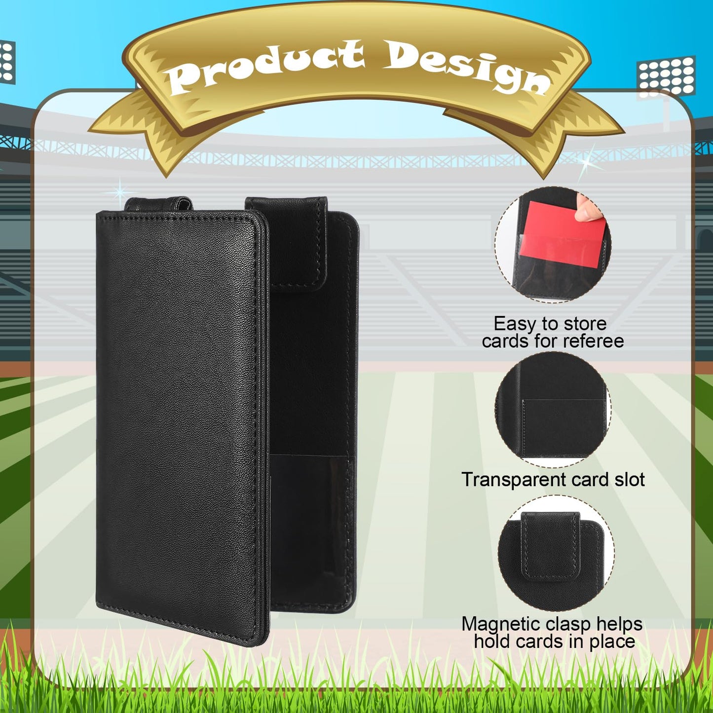 Marspark 2 Pcs Umpire Lineup Card Holder - Magnetic Leather Referee Card Holder for Soccer Volleyball Rugby Baseball Matches