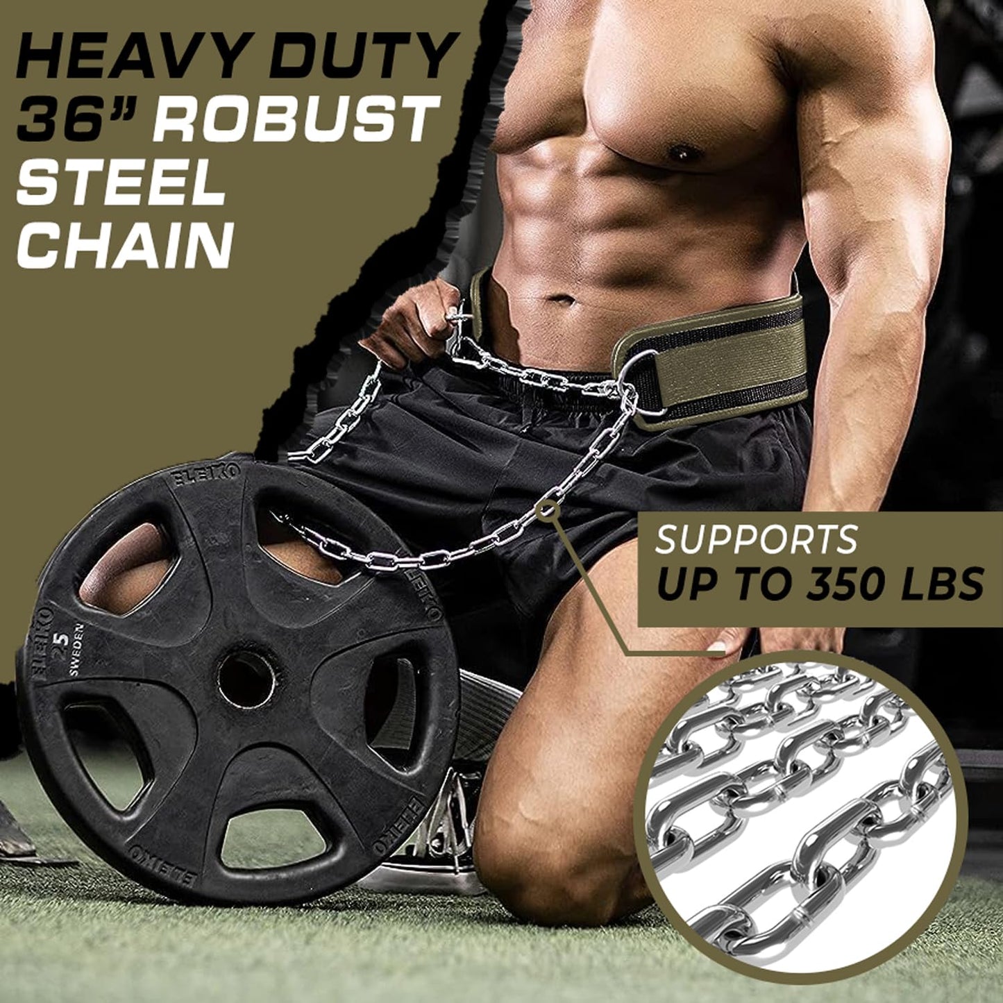 Dip Belt for Weightlifting, Weight Belt for Pull-Ups, Powerlifting, Squats, and Bodybuilding – Heavy-Duty Steel Chain, Neoprene Support, Lifts up to 650 lbs.