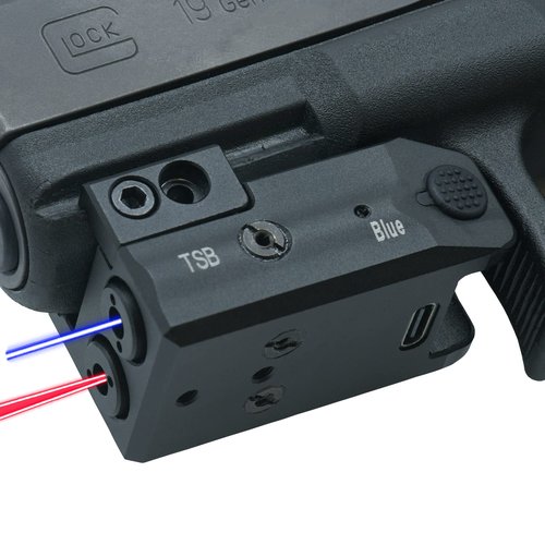 HiLight - Tactical TSB - Circular Red & Classic Blue Beam with Rechargeable Type-C USB Battery - Aircraft Grade Aluminum - Extension Rail Mount Light & Dual Laser Class of IIIR, <5mW