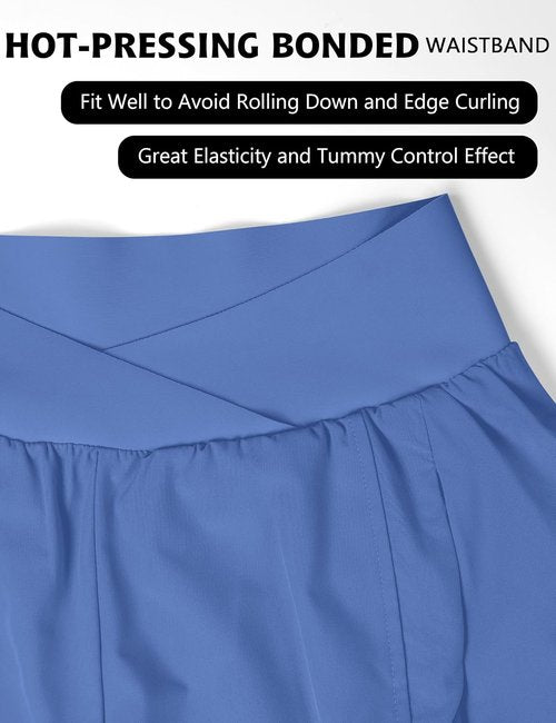 Blooming Jelly Women's High Waisted Workout Shorts - Athletic Crossover Design with Zipper Pockets