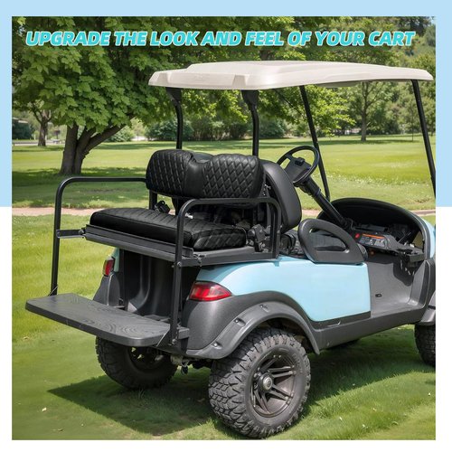 DoonMi Golf cart Diamond Pattern seat Cover, Suitable for EZGO, Yamaha, Club Car, and Icon Golf carts, Thin Vinyl Leather Black ﻿