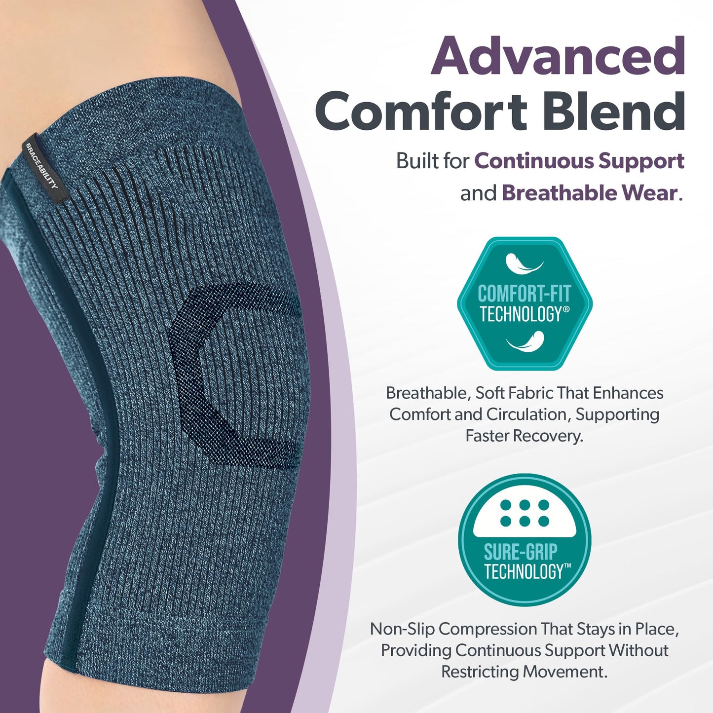 BraceAbility Knee Compression Sleeve - Knit Knee Pain Brace for Men or Women, Arthritis Relief, Meniscus Tear, Running, Workout, Sports, Swelling, Athletic Support for Joint Stability (XL/2XL Gray)