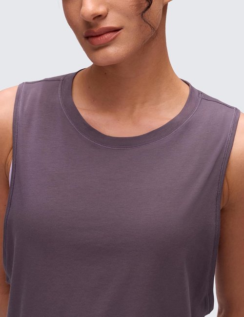 CRZ YOGA Pima Cotton Tank Tops for Women - Loose Sleeveless Workout Shirts | Athletic Gym Crop