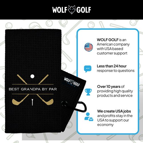 Wolf Golf Towels Best Grandpa by Par Golf Towel | Embroidered in USA | Golf Accessories for Men