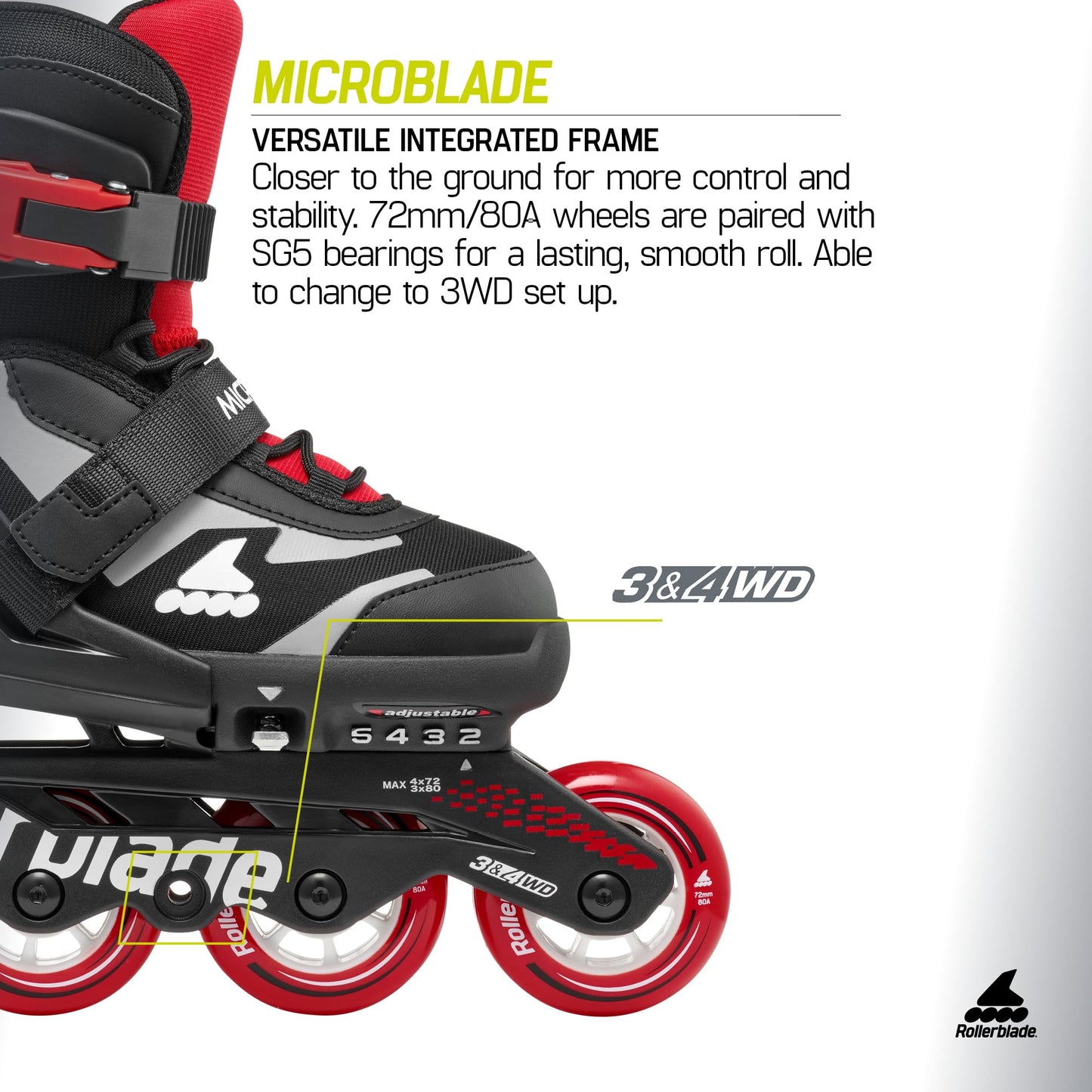 Rollerblade Microblade Kid's Adjustable Fitness Inline Skate, Black/Red, Junior, Youth Performance Inline Skates