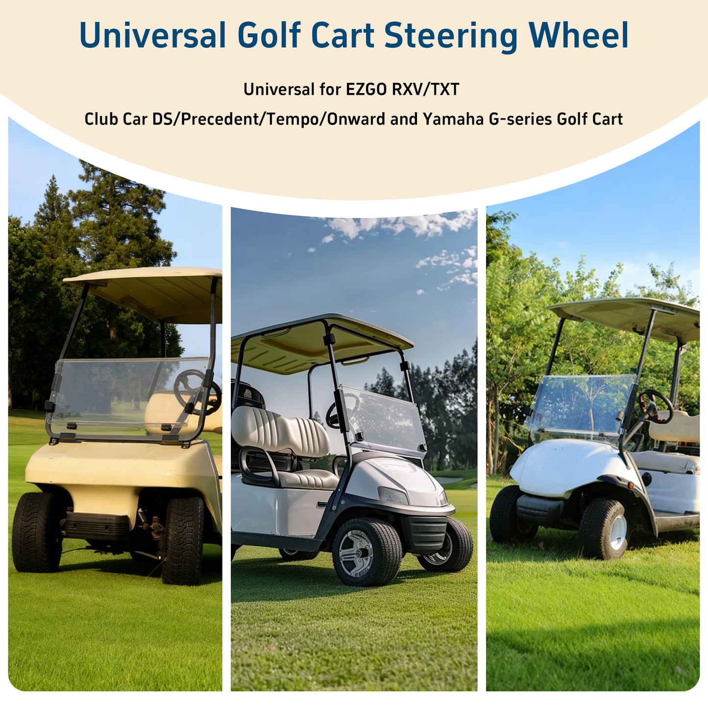 MIXOPOLY 12.5" Universal Golf Cart Steering Wheel fits Club Car DS/Precedent/Onward/Tempo, Yamaha, and EZGO TXT/RXV Golf Cart, Anti-slip and good grip (D-Shape)