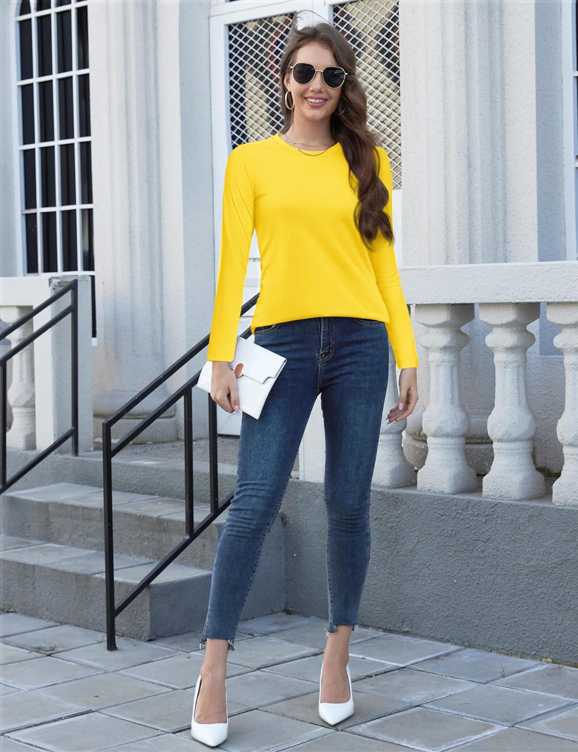 YUCOLEN Long Sleeve Shirts for Women - Soft Cotton Crewneck Casual Tee | Versatile Basic Tops