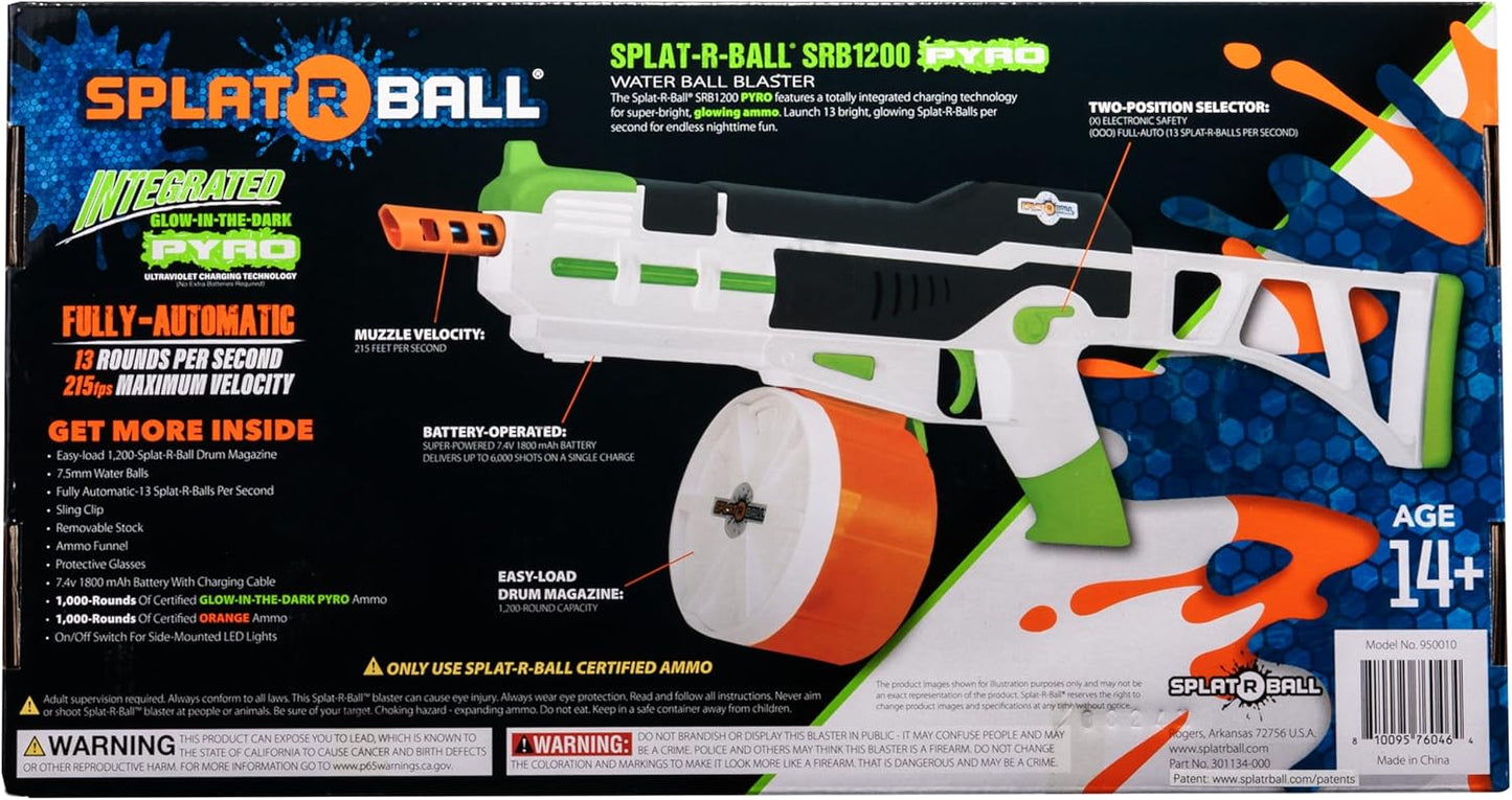 SplatRball Gel Ball Blaster Kit - Glow-in-the-Dark Water Bead Shooter | Shoots Up to 225 FPS