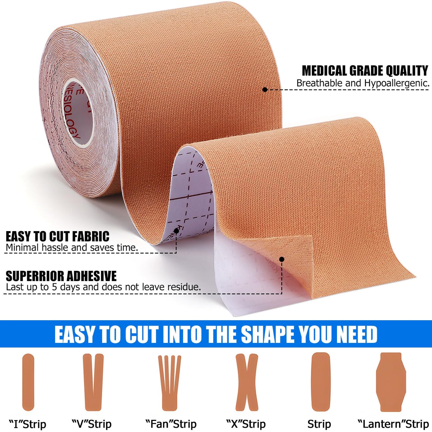 Gsbomzap 3 Rolls Kinesiology Tape, Waterproof, 3in x 5.5yd, Beige