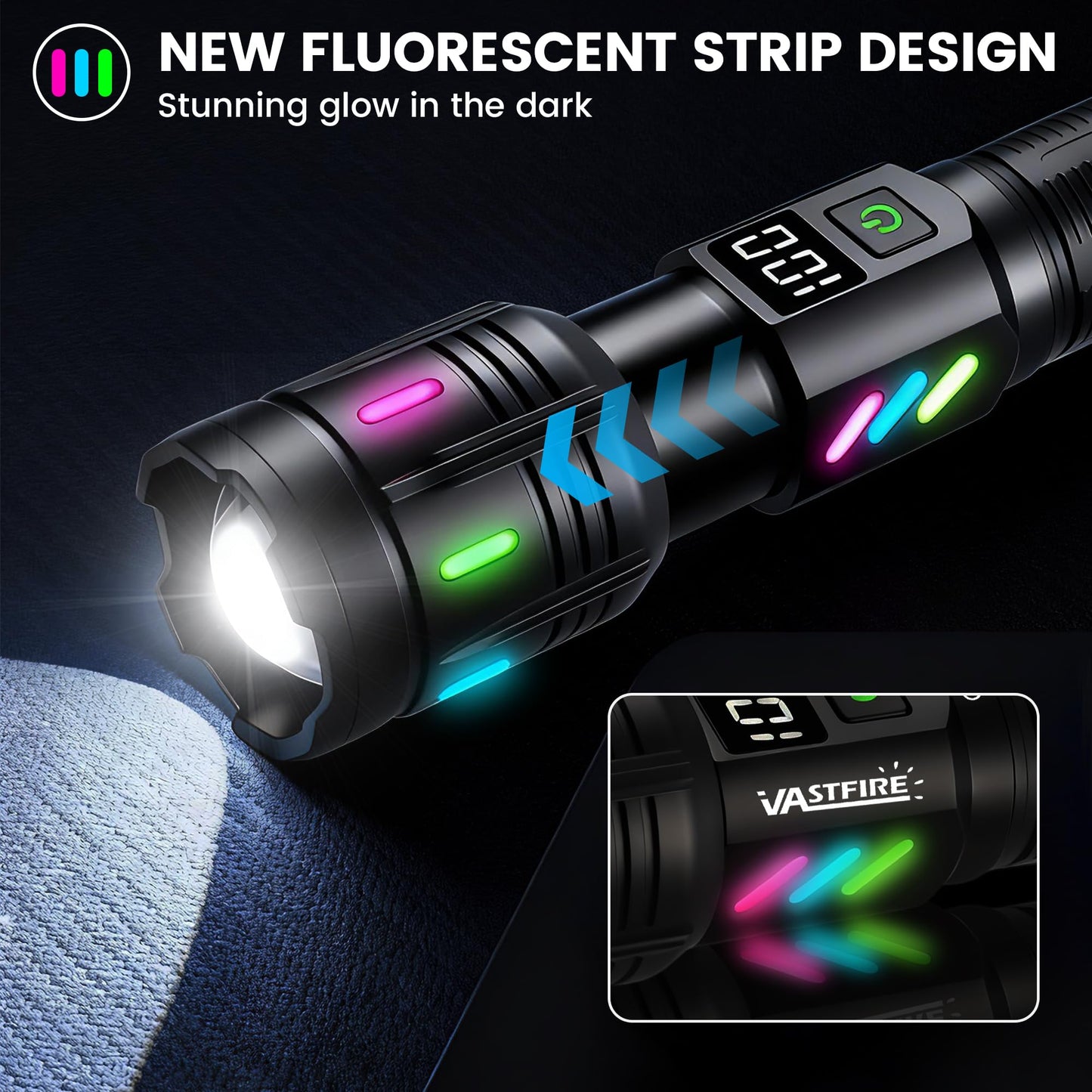 VASTFIRE Rechargeable Flashlights High Lumens Long Range 5000ft, Super Bright LED Flashlight with LCD Display, USB Long Lasting High Powered Handheld Flash Light for Camping Hiking Emergency