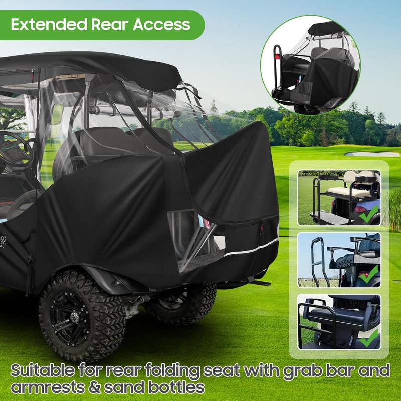 10L0L Golf Cart 4 Passenger Enclosure for Club Car Precedent Short Roof 57.5" Deluxe 600D Golf Cart Heavy Duty Rain Cover with 4 Zipped Doors Clear PVC Windows (Black)