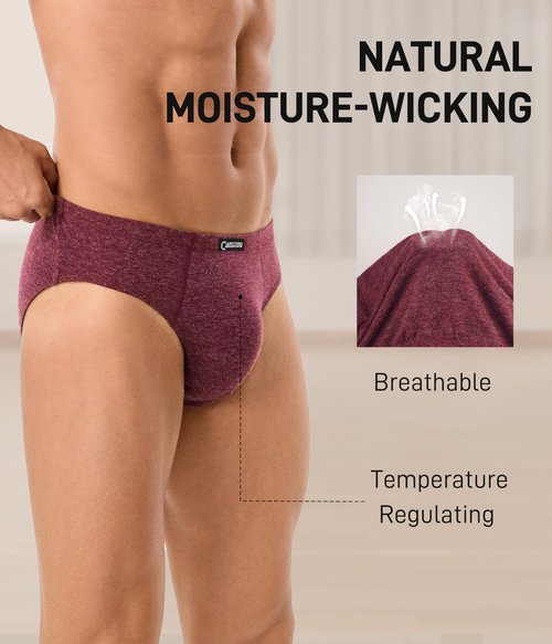 CAOZITOU Merino Wool Underwear Men, Breathable Wool Underwear for Men, Comfort Soft Wooly Moisture-Wicking Briefs 2 Pack