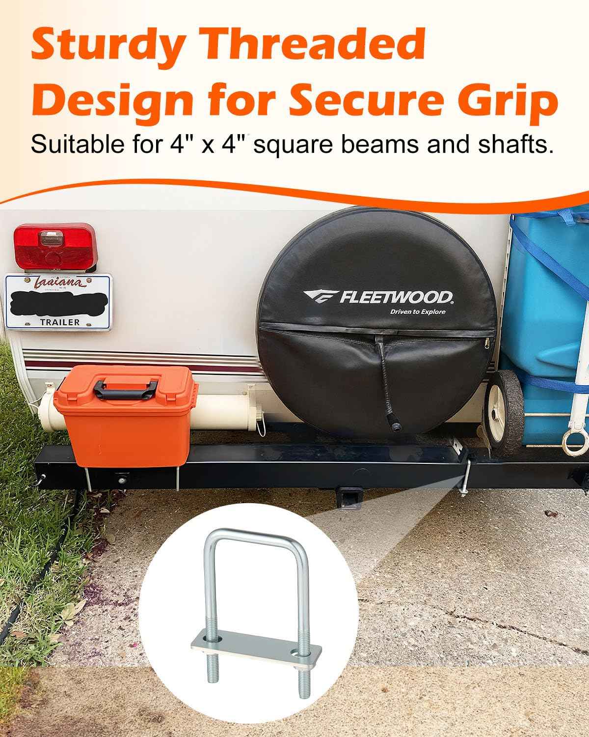 ZORUNNA Square U Bolts 4 inch Wide, 3/8" D x 4" W x 5" L Galvanized U-Bolts for Boat Trailer Tube, Rectangular Wood and Metal Objects (6 PCS)