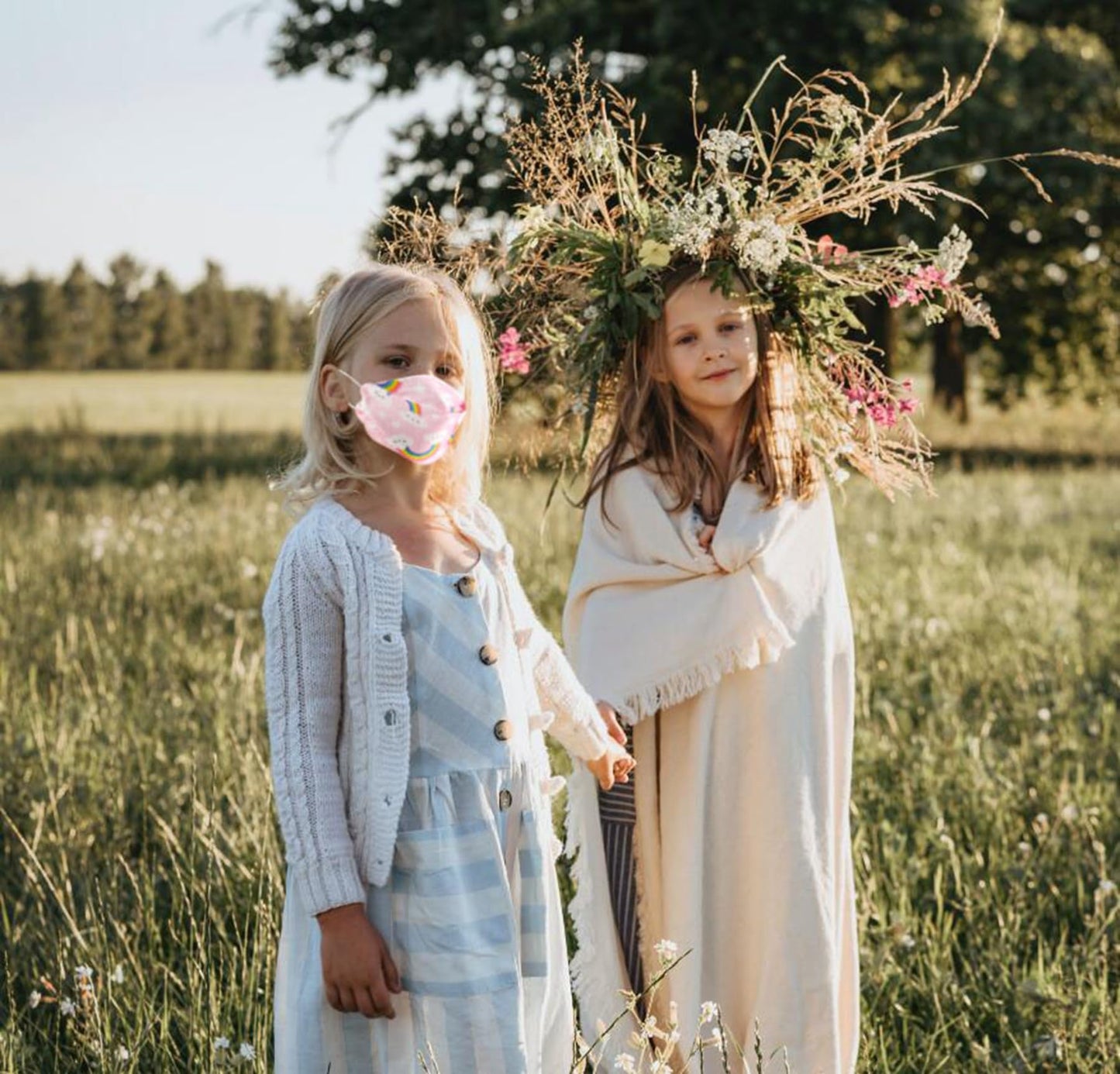 Face Mask for Kids 50 PCS, 4 Layer Disposable Face Masks with Designs for Children, Cute Face Masks, Clouds Print