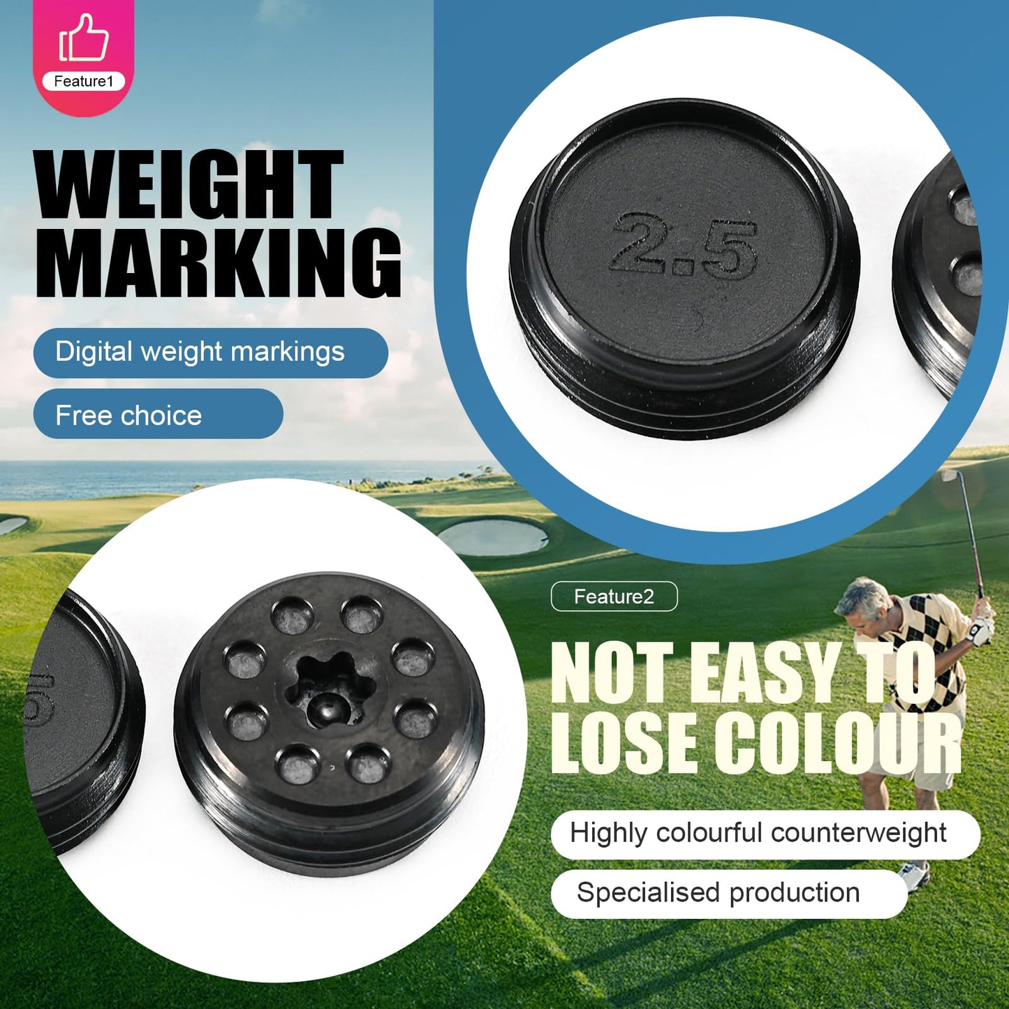 BoltonGolf Golf Weight Blocks Suitable for PXG Series Wooden Club Push Rod Counterweight Screw Golf Club Adjustment Swing Weight Parts. (1 pcs 15g)