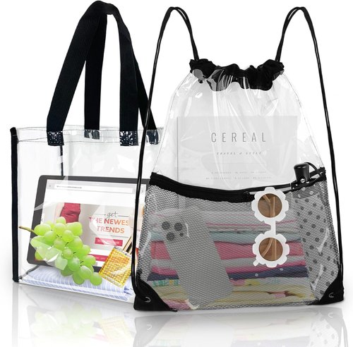 Clear Drawstring Bags by [Brand Name] - Stadium Approved Transparent Tote Bags for Events | 2-Pack