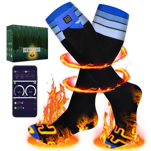 Heated Socks for Men & Women - APP-Controlled Electric Socks with 6000mAh Rechargeable Battery, 10s Fast Heating, 5-Temp Levels, Up to 17H Warmth, Washable Foot Warmers for Hunting, Hiking, Camping