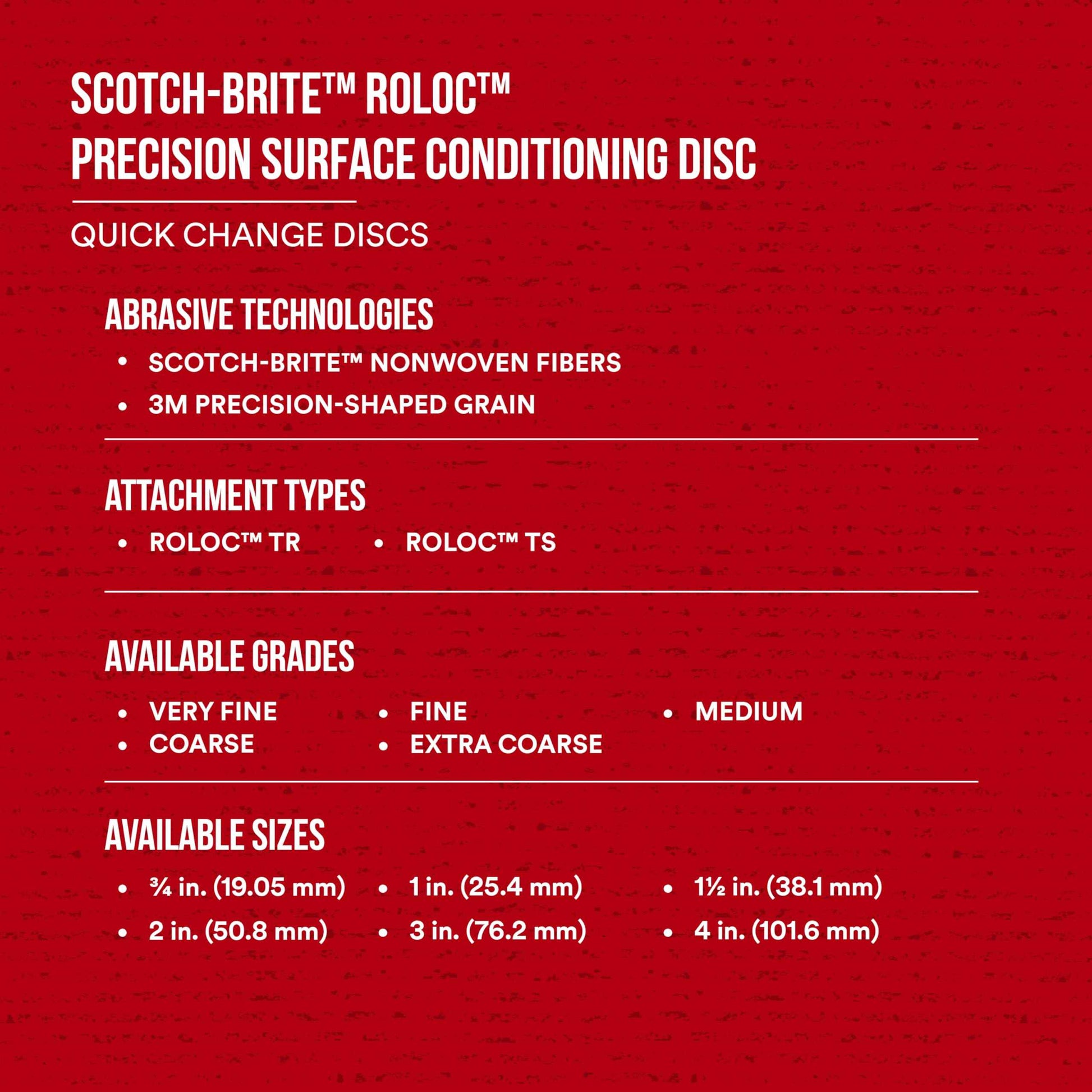 Scotch-Brite Precision Surface Conditioning Disc, Roloc TR, Very Fine, Ceramic, Nonwoven Fiber, Easy Change, 3 in, 25/Inner, 100/Case, Dispenser Pack