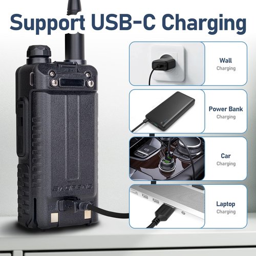 Baofeng 5RM Handheld Ham Radio 10W Long Range Walkie Talkies with Wireless Programmer,NOAA Weather Radio,2500mAh USB-C Battery,Long Antenna,Speaker Mic,999CH for Survival Gear Hunting Camping - 2Pack