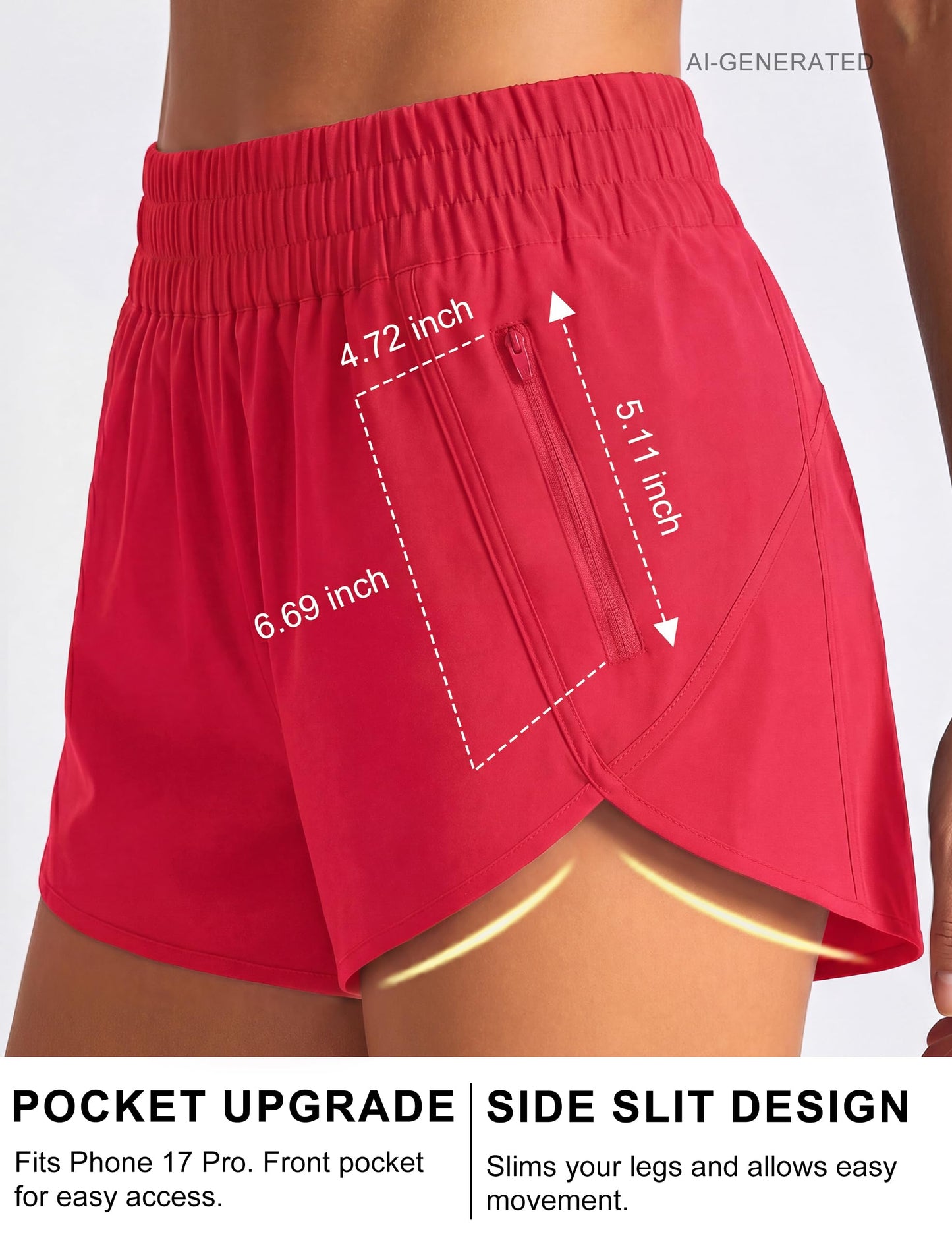BMJL Women's Running Shorts Elastic High Waisted with Pockets, 2.5" Sporty Workout Quick Dry Athletic Shorts(M,Red)