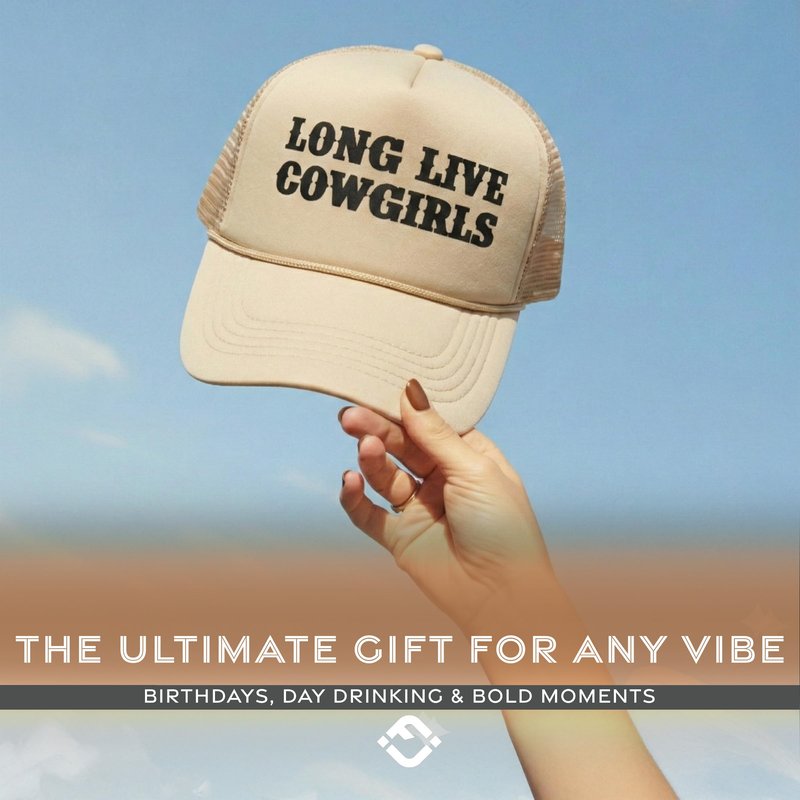 Funky Junque Foam Trucker Hat – Funny Mesh Back Baseball Cap for Men & Women, Cowboy Chic Party Hat, Trendy Womens Trucker Hats - Long Live Cowgirls (Khaki)