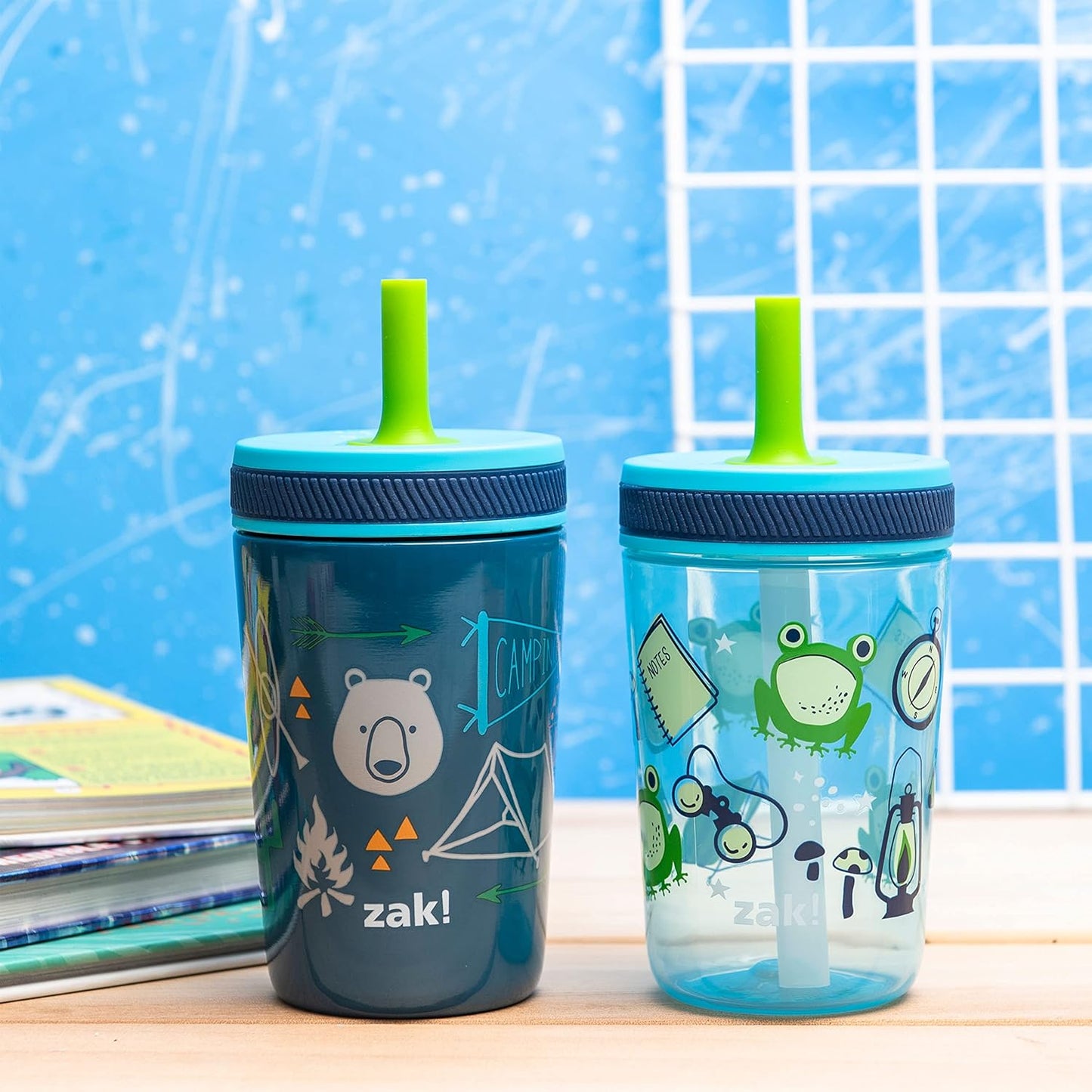 Zak Designs Kelso Tumbler Set - Leak-Proof Kids' Camping Cups with Straw | 3-Piece Non-BPA Bundle