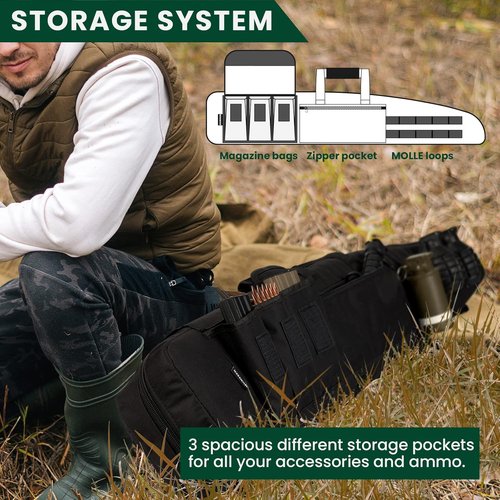 HUNTSEN Soft Double Rifle Case - Padded Long Gun Bag with Adjustable Sling & Dual Lockable Zippers | 38" to 52" Sizes