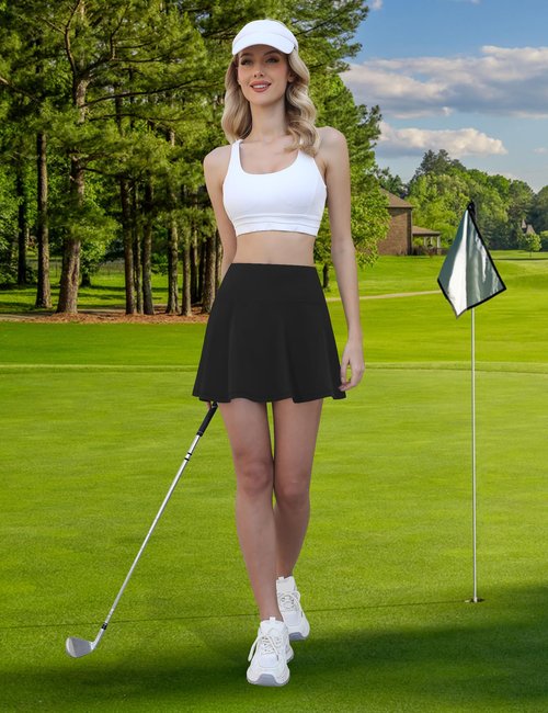 LouKeith Womens Tennis Skirt High Waisted Athletic Skorts Running Casual Pickle Ball Golf Skirts with Pockets Black M