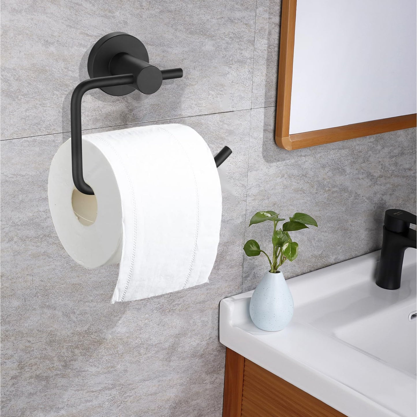 Toilet Paper Holder, Premium 304 Stainless Steel Paper Towel Holder, Toilet Paper Roll Dispenser Bathroom 5.5" TP Holder for Kitchen Washroom (Matte Black)