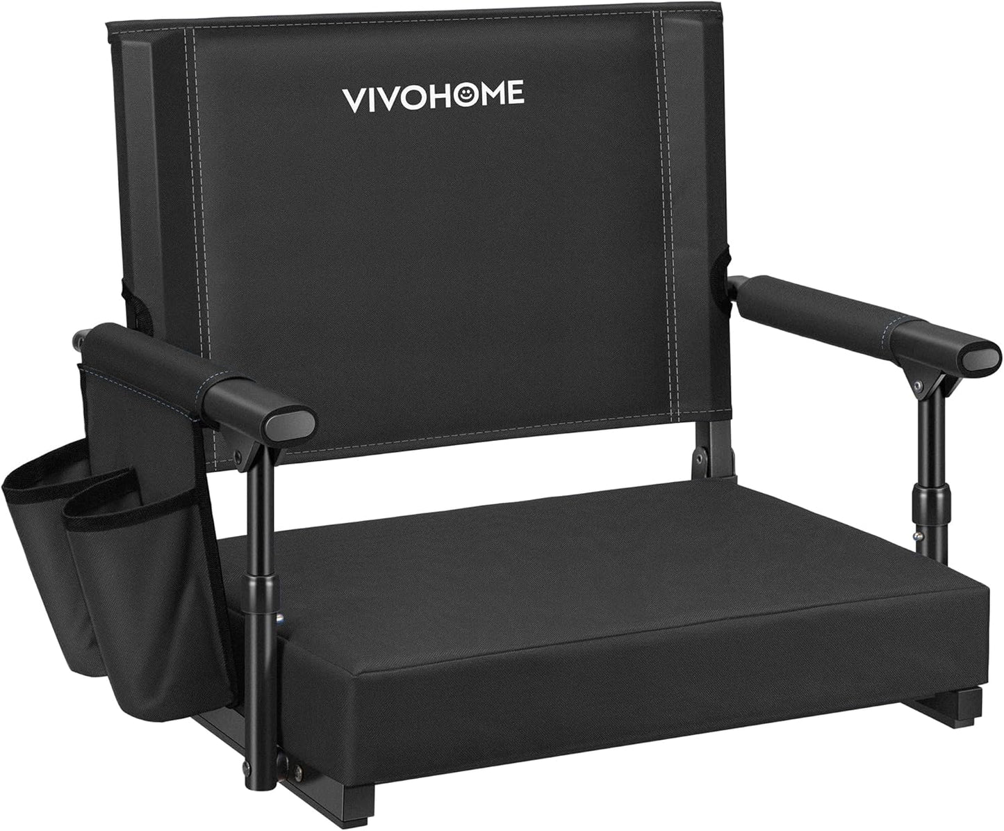 VIVOHOME Portable Stadium Seat - Comfortable Bleacher Chair with Back Support & Cup Holder | Black