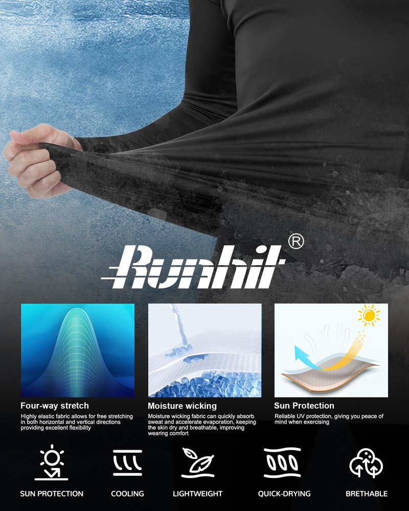 Runhit 2 Pack Men's Compression Shirts Long Sleeve Cool Dry Workout Undershirts Quick Dry Athletic Running Base Layer Top for Sports Gym Black/White M