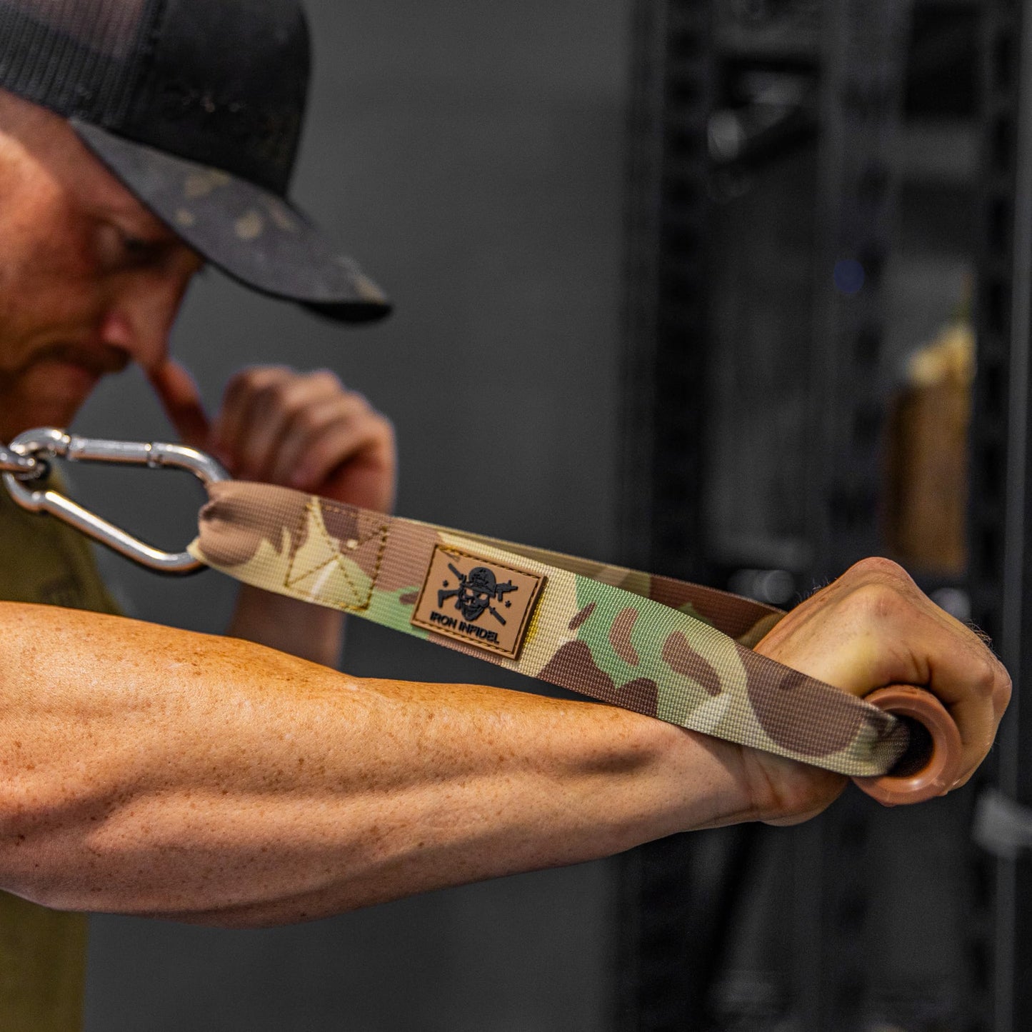 Iron InfideI Resistance Band Handles - Cable Machine Handles Attachment and Door Anchor for Exercise Bands, Great Accessory for Home Gym Workout Equipment & Pull Up Assistance Bands (Camo)