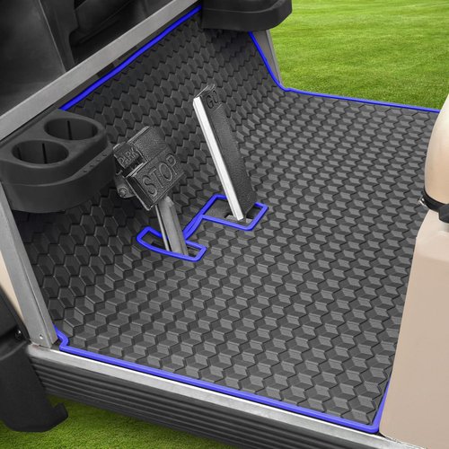 Golf Cart Mat for Club Car Ds Floor Liner Unique Cube Square Patent Design Fits Club Car DS 1982-2013 / Villager 1982-2018 Blue Trim