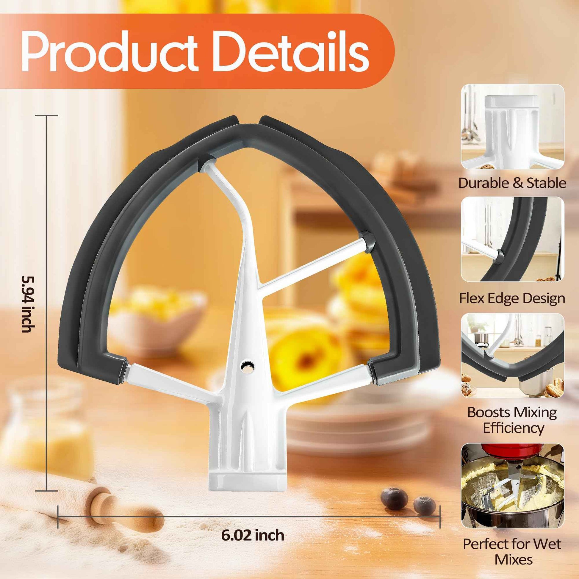 Flex Edge Beater for KitchenAid 6 Quart Bowl-Lift Mixers - Auto-Scrape Silicone Scraper Paddle Flexible Silicone Edges Bowl Scraper for Kitchen Aid Accessories and Attachmentsd – Dishwasher-Safe