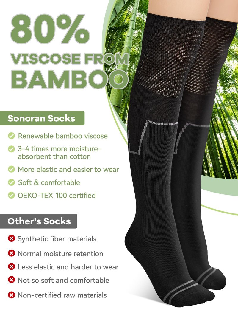 SONORAN Bamboo Viscose Walking Boot Socks (2 Pairs) Lightweight Replacement Sock Liner for Medical Tube Cast Socks to Wear Under Air Cam Walkers and Leg or Foot Fracture Boot Black